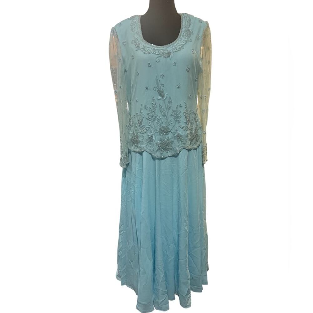 Vtg Scala Baby Blue Beaded Gown Cinderella Fairy Regencycore Formal Dress Modest - Picture 2 of 9